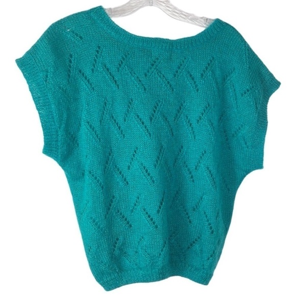 Jeanne Pierre Sweater Women's Size M Teal Mohair Blend Cap Sleeve Loose Weave - Picture 1 of 12